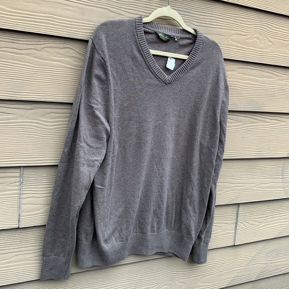 VTG Eddie Bauer V-Neck Sweater XLT Cotton Cashmere Blend Tan Pullover Relaxed - Picture 6 of 11